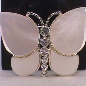 MONET Brooch Mother Of Pearl CZ Silver Setting